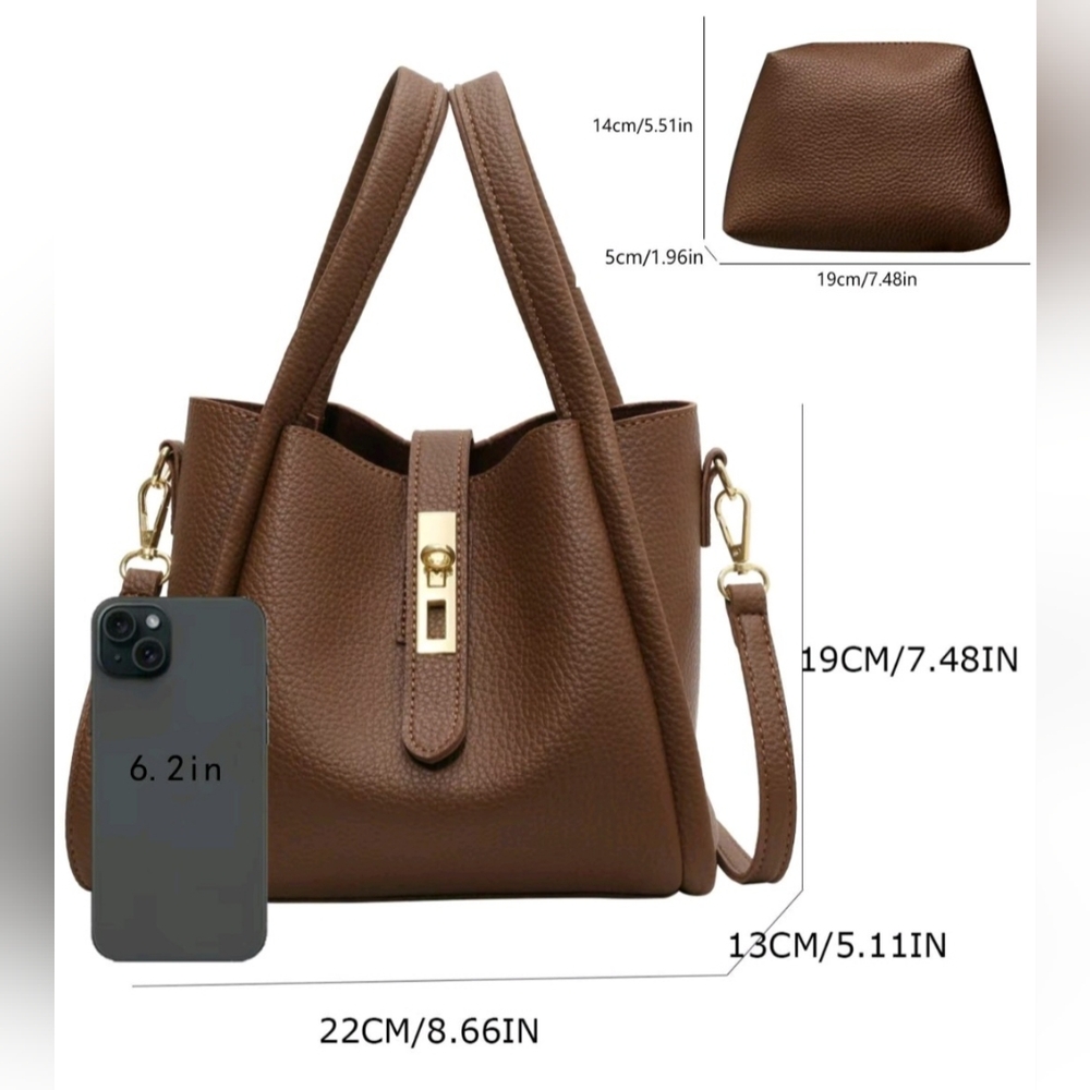 Brown Mini Bag with Gold Hardware and Structured Design - Picture 2 of 6